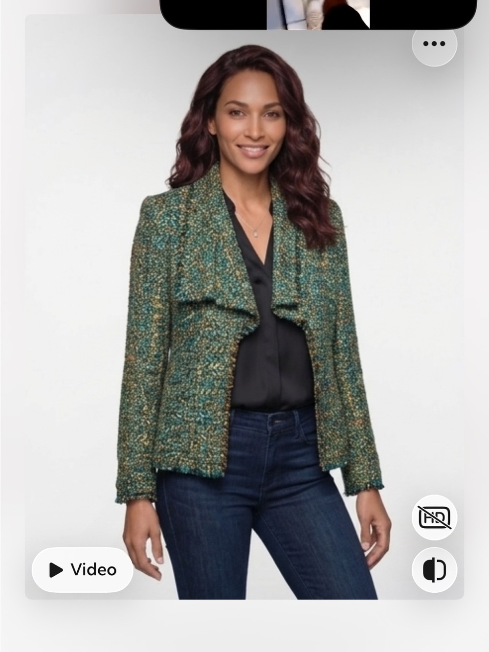 Lafayette 148 Textured Green Tweed Open-Front Women's Jacket